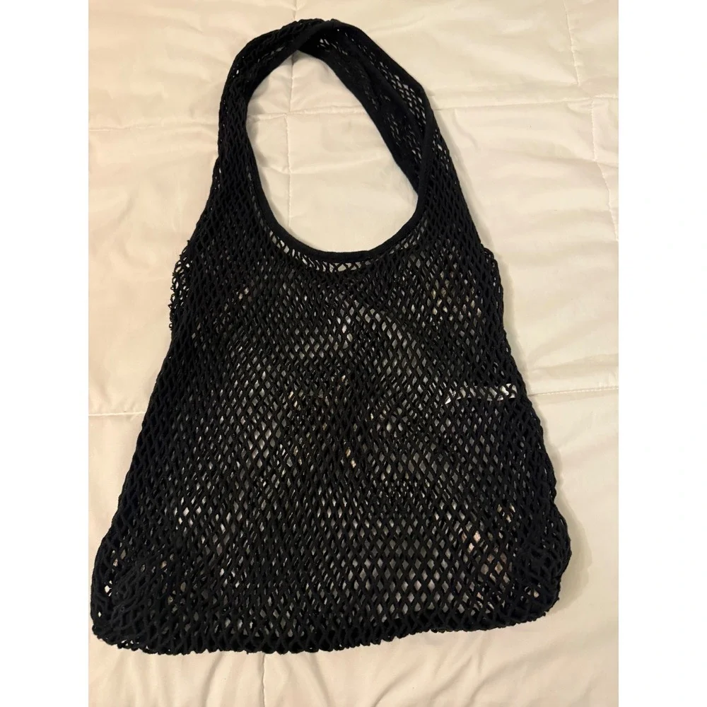 Urban Outfitters Black Fishnet Starfish Mesh Tote Bag Cotton Crochet Beach Bag